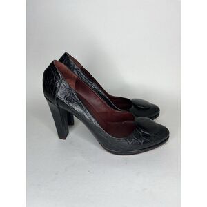 Furla Black Leather Croc Embossed Platform High Heels Women Sz 40EU/9.5M US